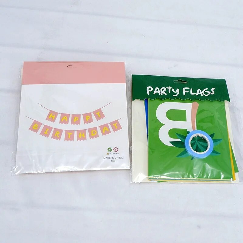 Kūdikio gimtadienio puošmena Flamingo dinozaurų vakarėlio kabantis dekoracija Su gimtadieniu Spalvinga reklamjuostė