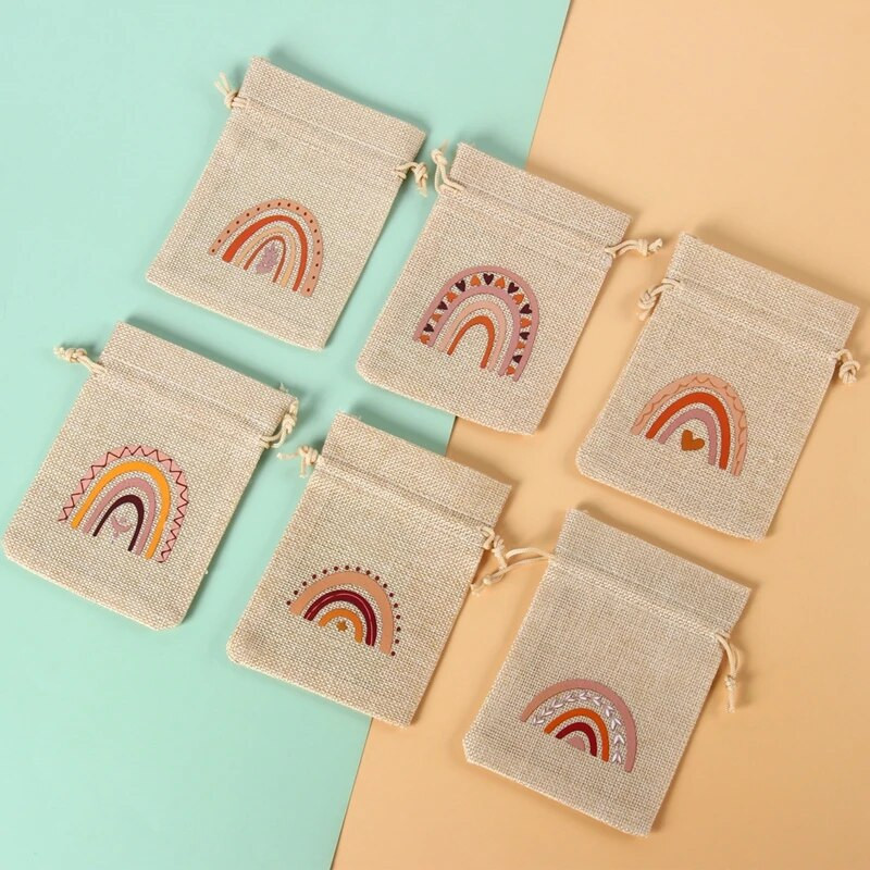 6 vnt. raištelių saldainių dovanų maišelis Sweet Rainbow Farm Unicorn teminis vakarėlis 1-ojo gimtadienio kūdikių vakarėlis kaimiškas kaimo vestuvių dekoravimas