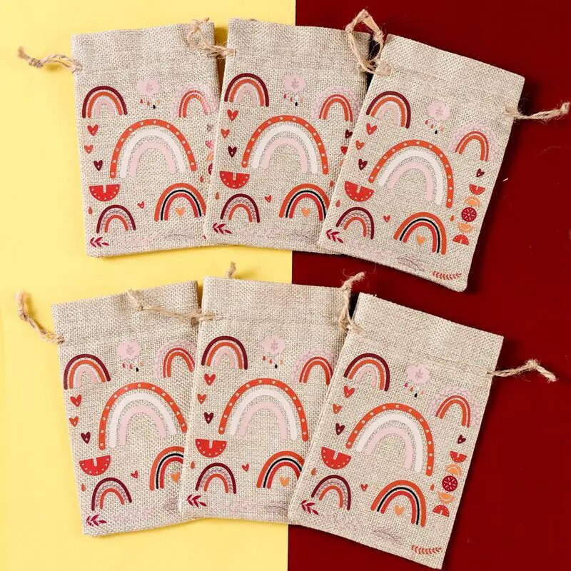 6 vnt. raištelių saldainių dovanų maišelis Sweet Rainbow Farm Unicorn teminis vakarėlis 1-ojo gimtadienio kūdikių vakarėlis kaimiškas kaimo vestuvių dekoravimas