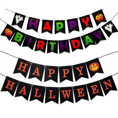 Decoratiune pentru petrecere de Halloween Dovleac Fantomă Scrisoare Drapel Banner Halloween La mulți ani Ghirlandă pentru agățat Bunting Decoratio