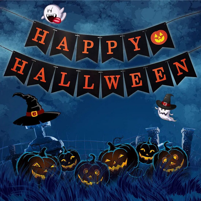 Helovino vakarėlio puošmena Moliūgas vaiduoklis Laiškas Vėliavos Reklamjuostė Helovino gimtadienio vakarėlis Pakabinamas kekės girlianda „pasidaryk pats“ dekoras