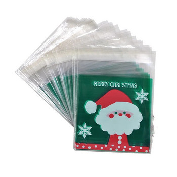 50Pcs 10x10cm Коледни бонбони Торбички за подаръци Пластмасови самозалепващи бисквити Торбички за опаковане на закуски Коледна парти Декорация Сувенири