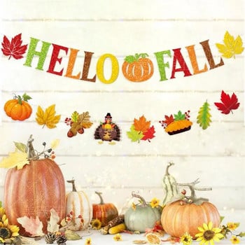 Διακόσμηση φθινοπωρινού πάρτι Hello Fall Flag Banner Harvest Festival Party κολοκύθας Maple Leaf Family Party Hanging Garla