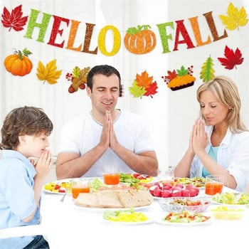 Διακόσμηση φθινοπωρινού πάρτι Hello Fall Flag Banner Harvest Festival Party κολοκύθας Maple Leaf Family Party Hanging Garla