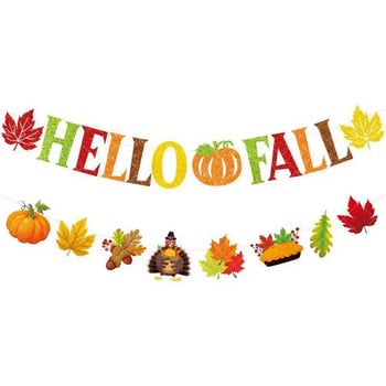 Διακόσμηση φθινοπωρινού πάρτι Hello Fall Flag Banner Harvest Festival Party κολοκύθας Maple Leaf Family Party Hanging Garla