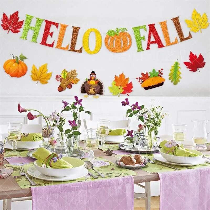 Rudens vakarėlio puošmena Sveiki rudens vėliava Reklaminė juostelė Derliaus šventė Padėkos vakarėlis Moliūgų klevo lapų Šeimos vakarėlis Kabanti Garla