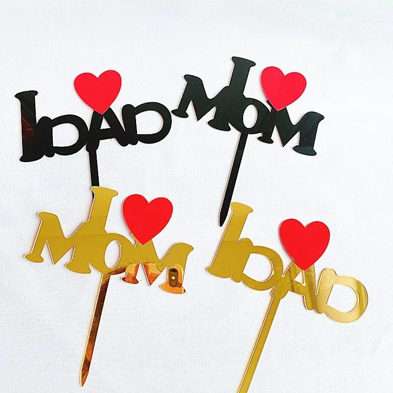 Man patinka MOM tortas Auksinės širdies formos Motinos diena Akriliniai Tortų tvarsčiai Motinos su gimtadieniu Tortas Dovanos Desertų papuošimai