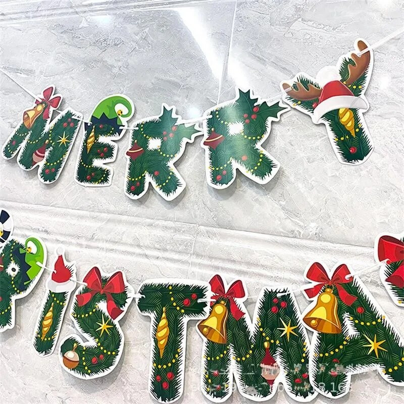 Šventinis vakarėlis Kalėdų vėliava Reklaminė juosta Kalėdų eglutės varpeliai, traukiantys gėlę Šeimos vakarėlis Linksmų kalėdų kabantis ešerių girlianda Decora