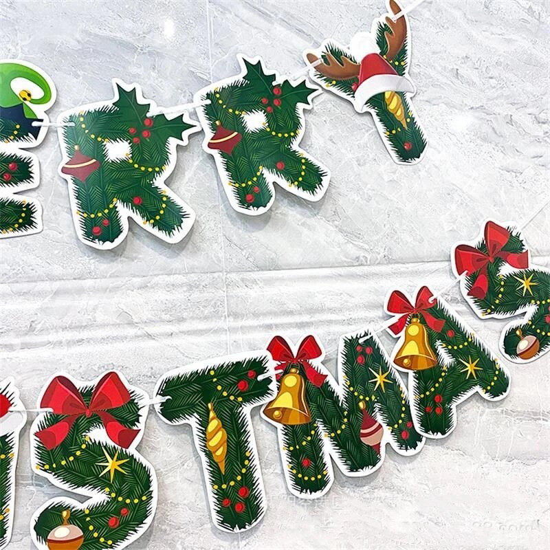 Šventinis vakarėlis Kalėdų vėliava Reklaminė juosta Kalėdų eglutės varpeliai, traukiantys gėlę Šeimos vakarėlis Linksmų kalėdų kabantis ešerių girlianda Decora