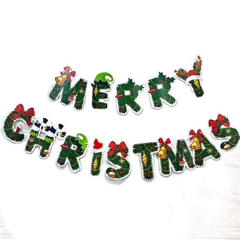 Šventinis vakarėlis Kalėdų vėliava Reklaminė juosta Kalėdų eglutės varpeliai, traukiantys gėlę Šeimos vakarėlis Linksmų kalėdų kabantis ešerių girlianda Decora