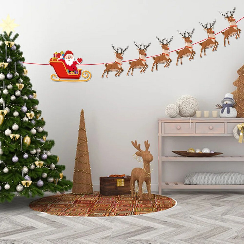 Kalėdų puošmena Animacinis filmas Kalėdų Senelis Elnias Laiškas traukimas Vėliavos Linksmų Kalėdų Šventinis Vakarėlis Kabantys Skardos Baneriai Namų puošmena