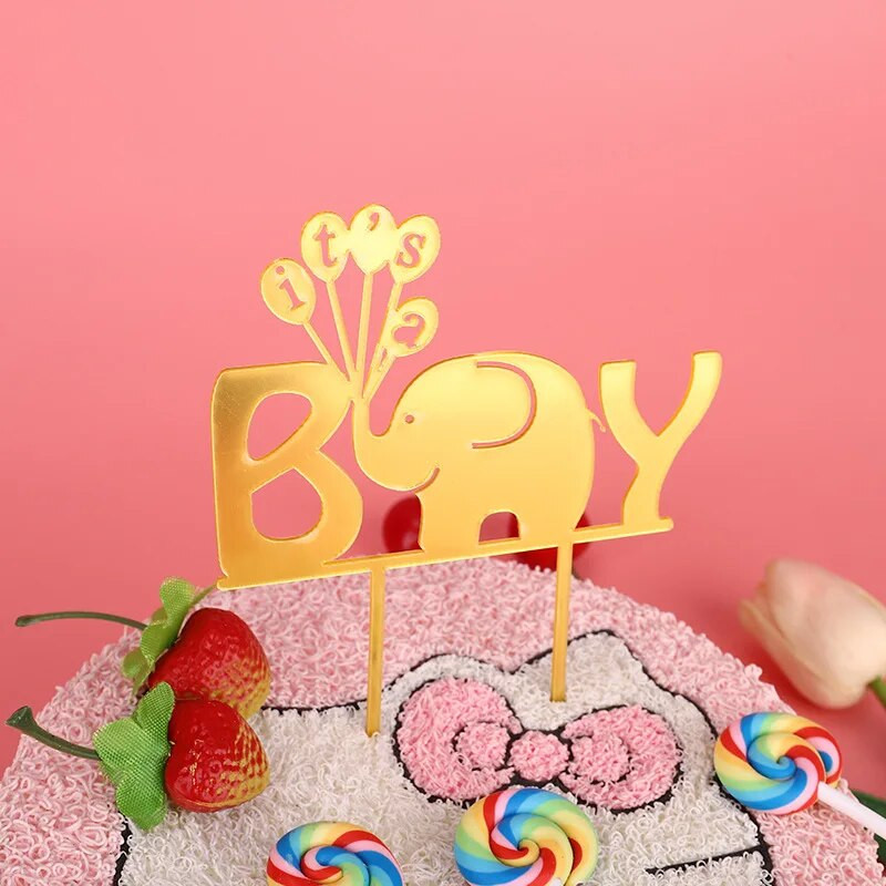 ins Animaciniai filmai Happy Birthday Cake Topper rožinis auksas Berniuko mergaičių gimtadienio vakarėlis Akriliniai tortų apmušalai, skirti Baby Shower Tortų papuošimams