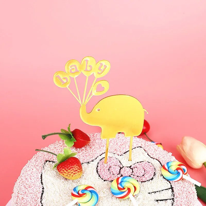 ins Animaciniai filmai Happy Birthday Cake Topper rožinis auksas Berniuko mergaičių gimtadienio vakarėlis Akriliniai tortų apmušalai, skirti Baby Shower Tortų papuošimams