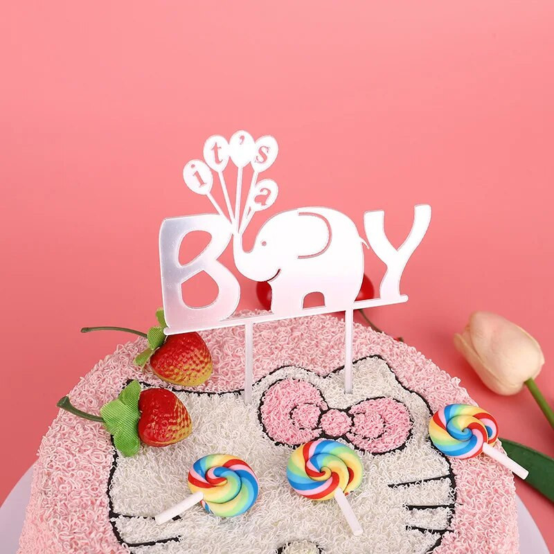 ins Animaciniai filmai Happy Birthday Cake Topper rožinis auksas Berniuko mergaičių gimtadienio vakarėlis Akriliniai tortų apmušalai, skirti Baby Shower Tortų papuošimams