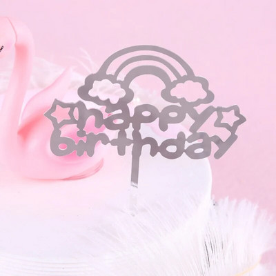 1τμχ Rainbow clouds γενεθλίων Cake Topper Ακρυλικό Χρόνια πολλά γράμματα τούρτα Topper Flags Γιορτινό πάρτι Διακοσμητικό τούρτας Προμήθειες