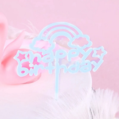 1τμχ Rainbow clouds γενεθλίων Cake Topper Ακρυλικό Χρόνια πολλά γράμματα τούρτα Topper Flags Γιορτινό πάρτι Διακοσμητικό τούρτας Προμήθειες