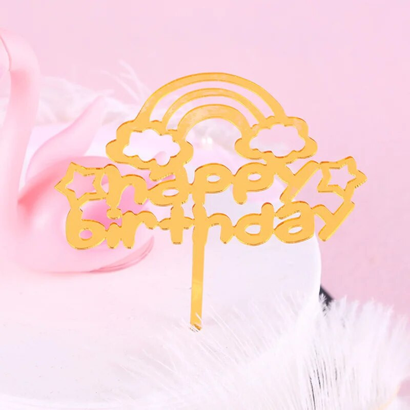 1vnt Vaivorykštės debesys Gimtadienio tortas Akrilas Linksmų gimtadienio laiškų tortas Topper Vėliavos Šventinis vakarėlis Tortų dekoravimo reikmenys