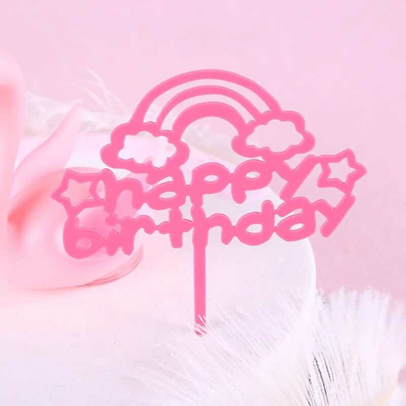 1vnt Vaivorykštės debesys Gimtadienio tortas Akrilas Linksmų gimtadienio laiškų tortas Topper Vėliavos Šventinis vakarėlis Tortų dekoravimo reikmenys