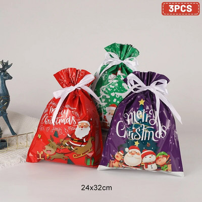 3/5 vnt. Linksmų Kalėdų raištelių dovanų maišelis Naujųjų metų 2024 Didelis saldainių sausainių pakavimo maišelis 2023 Navidad Kalėdinis namų dekoravimas