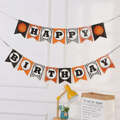 Sporto teminis vakarėlis Krepšinis Su gimtadieniu vėliavos reklamjuostė berniukų gimtadienio vakarėlio fone Kabanti girlianda „pasidaryk pats“ namų dekoravimas