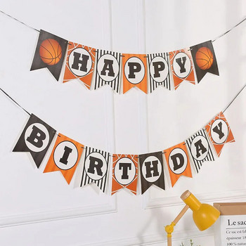 Спортно тематично парти Баскетбол Честит рожден ден Флаг Банер за парти за рожден ден на момчета Фон Висящ гирлянд Направи си сам Home Decoratio
