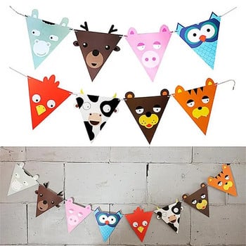 2M Creative Cute Cartoon Animal Triangle Flag Garland Children\'s Birthday Baby Shower Party Decoration Banner Bunting Party