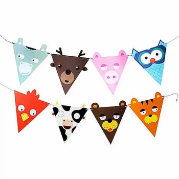 2M Creative Cute Cartoon Animal Triangle Flag Garland Children\'s Birthday Baby Shower Party Decoration Banner Bunting Party