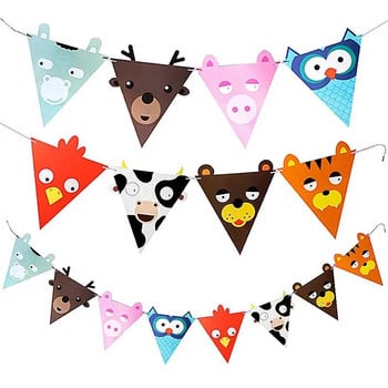 2M Creative Cute Cartoon Animal Triangle Flag Garland Children\'s Birthday Baby Shower Party Decoration Banner Bunting Party