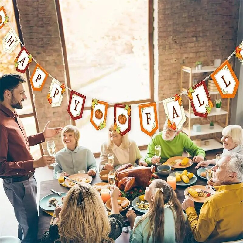 3M rudens derliaus nuėmimas Moliūgų klevo lapas Laimingas rudeninis laiškas reklamjuostė Padėkos šventės vakarėlis Kabanti ešerių girlianda Namų dekoro reikmenys