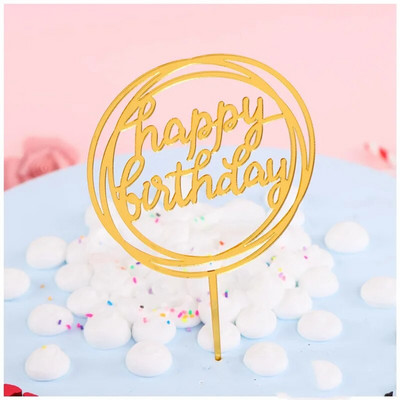 Naujas Happy Birthday torto dangtelis Akrilas Aukso rožinis keksiukų tvarsčiai Vaikų gimtadienio vakarėliui Torto vėliavėlė Dekoravimo kepimo reikmenys