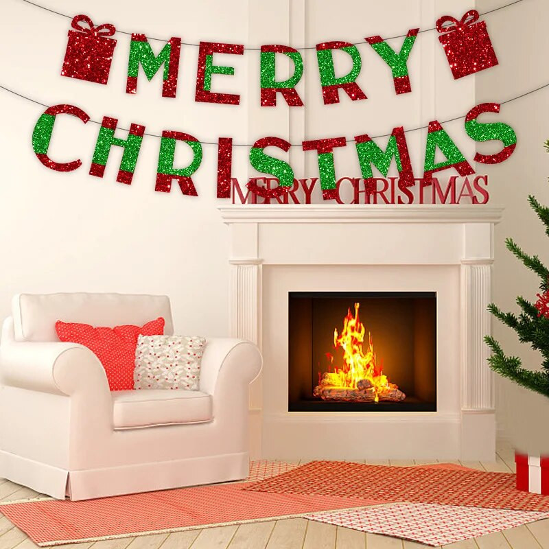 Kalėdų vakarėlis Raudona Žalia Linksmų Kalėdų vėliava reklaminė juosta Langų parduotuvė Kalėdų vakarėlio fonas Kabanti skerdena girlianda „pasidaryk pats“ dekoras