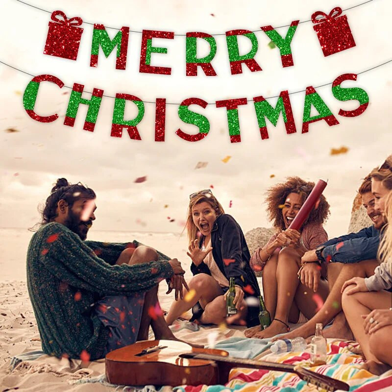 Kalėdų vakarėlis Raudona Žalia Linksmų Kalėdų vėliava reklaminė juosta Langų parduotuvė Kalėdų vakarėlio fonas Kabanti skerdena girlianda „pasidaryk pats“ dekoras