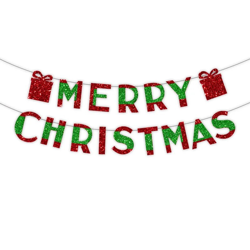 Kalėdų vakarėlis Raudona Žalia Linksmų Kalėdų vėliava reklaminė juosta Langų parduotuvė Kalėdų vakarėlio fonas Kabanti skerdena girlianda „pasidaryk pats“ dekoras