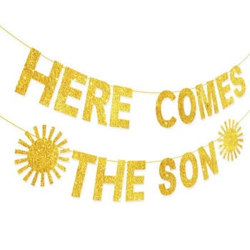 3M Baby Shower Party Decora Flag Here Come The Son Sparkling Pink Garland Birthday Welcome Baby Party Hanging Bunting Decora