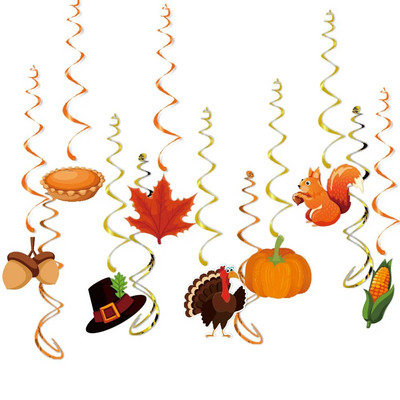 Rudens padėkos vakarėlio dekoravimas klevo lapų kalakuto spiralinis pakabukas vėliavos traukimas derliaus nuėmimo gimtadienio vakarėlis kabanti girlianda Decora