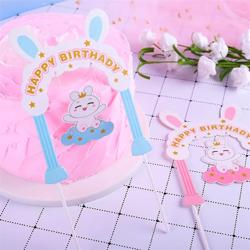 ins Kūrybinis animacinis filmas Happy Birthday Cake Topper Mielas arkos gimtadienio vakarėlis Cupcake Topper skirtas Baby Shower Tortai deserto dekoravimas