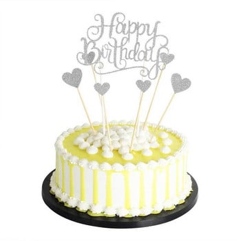 1 комплект Glitter Glitter Happy Birthday Cake Topper Златна хартиена картичка Birthday Party Cake Topper Консумативи за декорация на Baby Shower