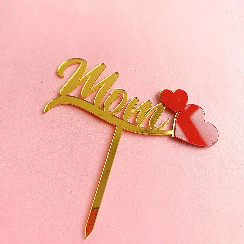 Nauja Motinos diena, su gimtadieniu, torto viršelis Širdies formos akrilo torto reikmenys mamos šventinio torto įdėklas Desertų stalo dekoravimas