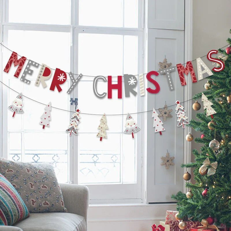 Kalėdų puošmena Linksmų Kalėdų Laiškas Ištraukite Vėliavos Vaikams Kalėdų Navidad Naujųjų Metų vakarėlio fonas Pakabinamas šukės girliandos dekoras