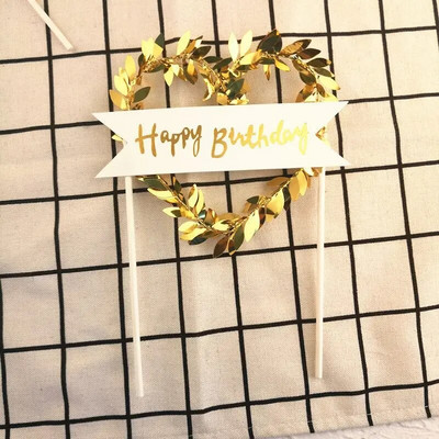 Naujas putojantis girlianda Happy Birthday torto dangtelis „pasidaryk pats“ Rožinio aukso vaikų vakarėliui skirtas pyragas, skirtas Baby Shower Torto deserto dekoravimui