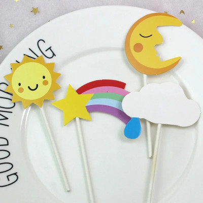 1 vaivorykštės žvaigždžių rinkinys mėnulio gimtadienio tortas Topper Happy Birthday Torto puošmena Top vėliavėlės kūdikių krikšto tortui Kepimo reikmenys
