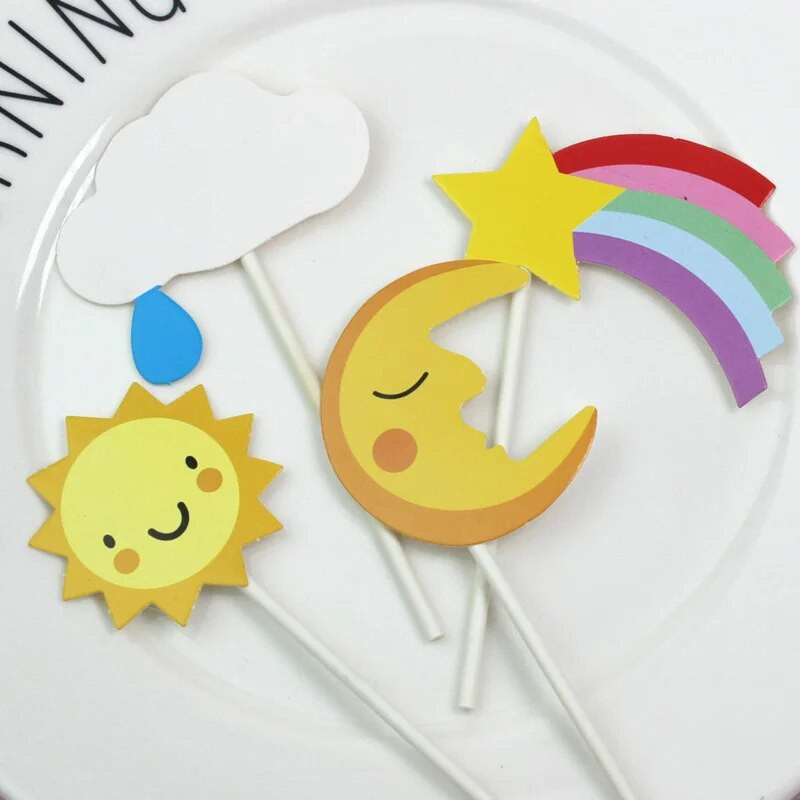 1 vaivorykštės žvaigždžių rinkinys mėnulio gimtadienio tortas Topper Happy Birthday Torto puošmena Top vėliavėlės kūdikių krikšto tortui Kepimo reikmenys