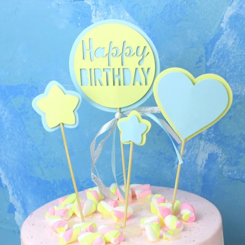 1 vaivorykštės žvaigždžių rinkinys mėnulio gimtadienio tortas Topper Happy Birthday Torto puošmena Top vėliavėlės kūdikių krikšto tortui Kepimo reikmenys