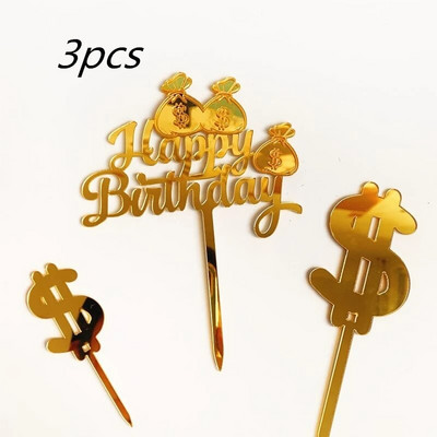 Gimtadienio kepimo torto puošmena gražus pinigų maišelis su gimtadieniu akrilinis torto įdėklas Baby Shower „Pasidaryk pats“ vakarėlis torto viršutinis įdėklas Fla