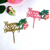 Καλοκαιρινή παραλία γενεθλίων Cake Topper Ροζ χρυσό ακρυλικό χαρούμενα γενέθλια τούρτα σημαίες διακόσμηση επιδόρπιο Boy girl Party Προμήθειες ψησίματος