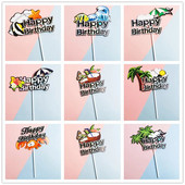 ins Vasaros paplūdimio vakarėlis Cake Topper Kids Happy Gimtadienio tortas vėliavėlės dekoravimas Jūros tema gimtadienio vakarėlis cupcake Toppers reikmenys