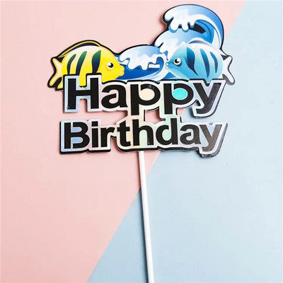 ins Vasaros paplūdimio vakarėlis Cake Topper Kids Happy Gimtadienio tortas vėliavėlės dekoravimas Jūros tema gimtadienio vakarėlis cupcake Toppers reikmenys