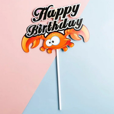 ins Vasaros paplūdimio vakarėlis Cake Topper Kids Happy Gimtadienio tortas vėliavėlės dekoravimas Jūros tema gimtadienio vakarėlis cupcake Toppers reikmenys