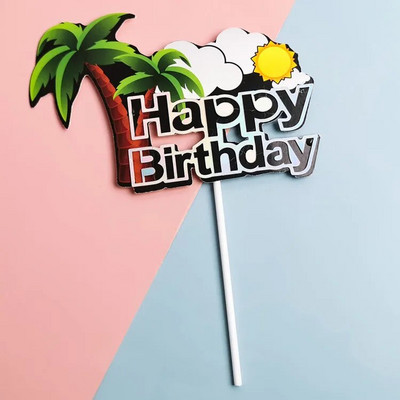 ins Vasaros paplūdimio vakarėlis Cake Topper Kids Happy Gimtadienio tortas vėliavėlės dekoravimas Jūros tema gimtadienio vakarėlis cupcake Toppers reikmenys