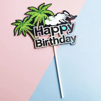 ins Vasaros paplūdimio vakarėlis Cake Topper Kids Happy Gimtadienio tortas vėliavėlės dekoravimas Jūros tema gimtadienio vakarėlis cupcake Toppers reikmenys